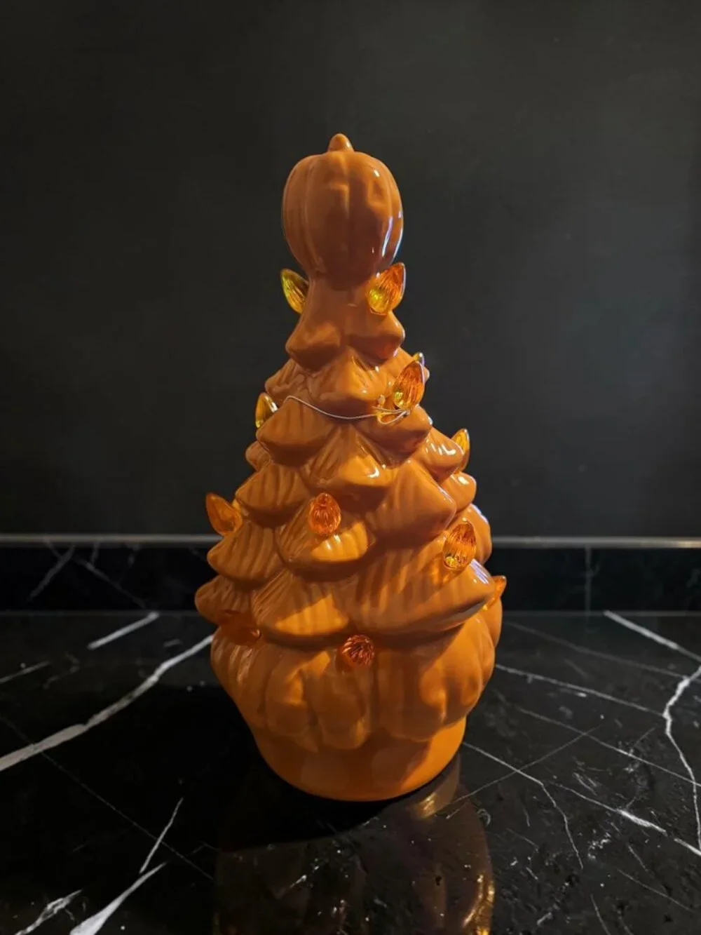 LED Lighted Ceramic Halloween Tree – Orange Pumpkin Base – 8.7